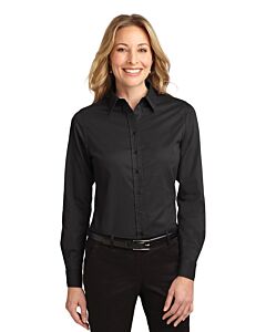Port Authority® Ladies' Long Sleeve Easy Care Shirt with Logo-Black/Light Stone