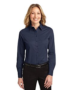 Port Authority® Ladies' Long Sleeve Easy Care Shirt with Logo-Navy/Light Stone