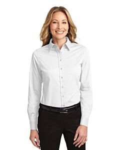 Port Authority® Ladies' Long Sleeve Easy Care Shirt with Logo-White/Light Stone
