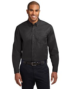 Port Authority® Men's Long Sleeve Easy Care Shirt with Logo-Black/Light Stone