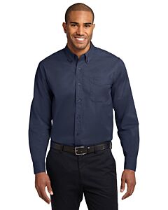 Port Authority® Men's Long Sleeve Easy Care Shirt with Logo-Navy/Light Stone