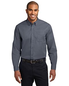 Port Authority® Men's Long Sleeve Easy Care Shirt with Logo-Steel Gray/Light Stone