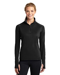 Sport-Tek® Ladies' Sport-Wick® Stretch 1/2-Zip Pullover with Logo-Black
