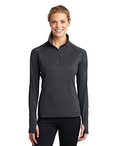 Sport-Tek® Ladies' Sport-Wick® Stretch 1/2-Zip Pullover with Logo-Charcoal Gray